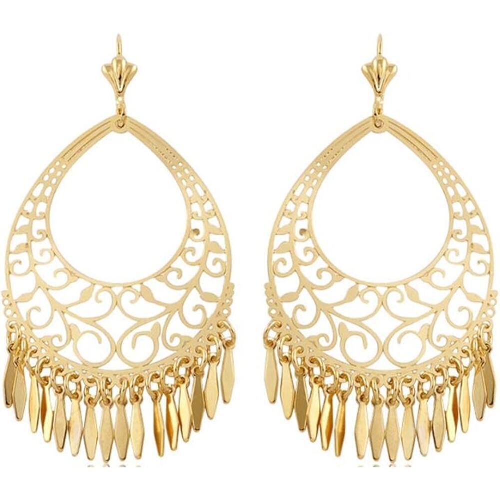 18K Gold Plated Filigree Cut-out Dangling Chandelier Earrings